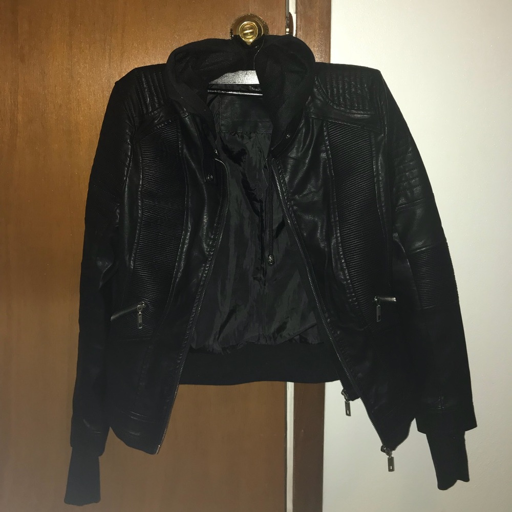 Faux leather, hood jacket ( ekattire)